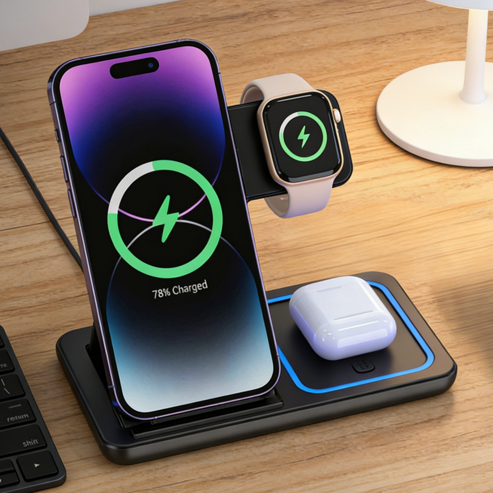 Smartwatch Watches For Iphone - Foldable 3 in 1 Wireless Charging