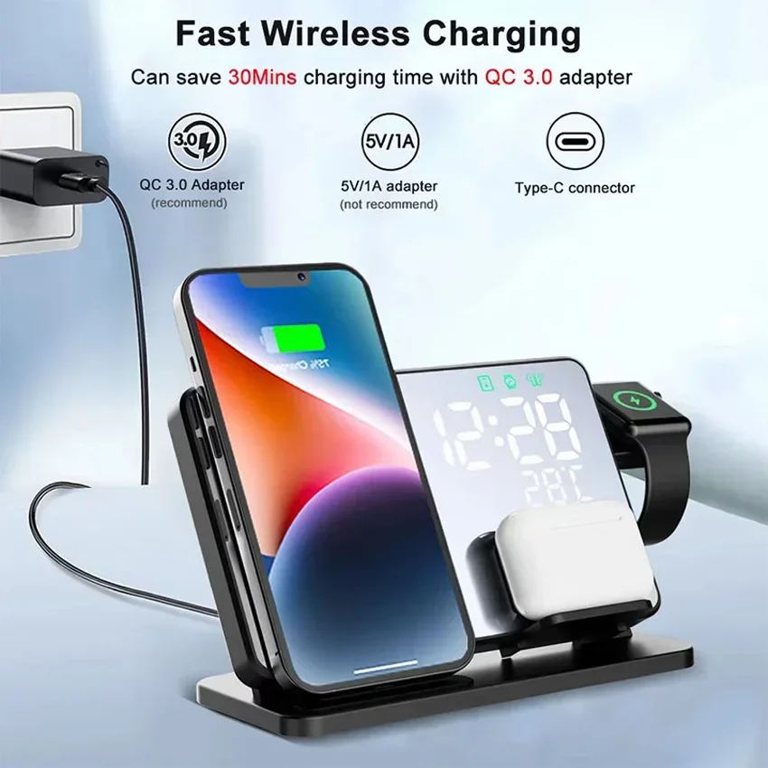 Wireless Charger Alarm Clock S - Smartwatch Watches For Iphone บทวิจารณ์และราคา