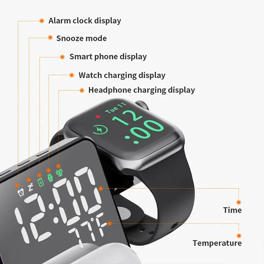 Wireless Charger Alarm Clock S - Smartwatch Watches For Iphone บทวิจารณ์และราคา