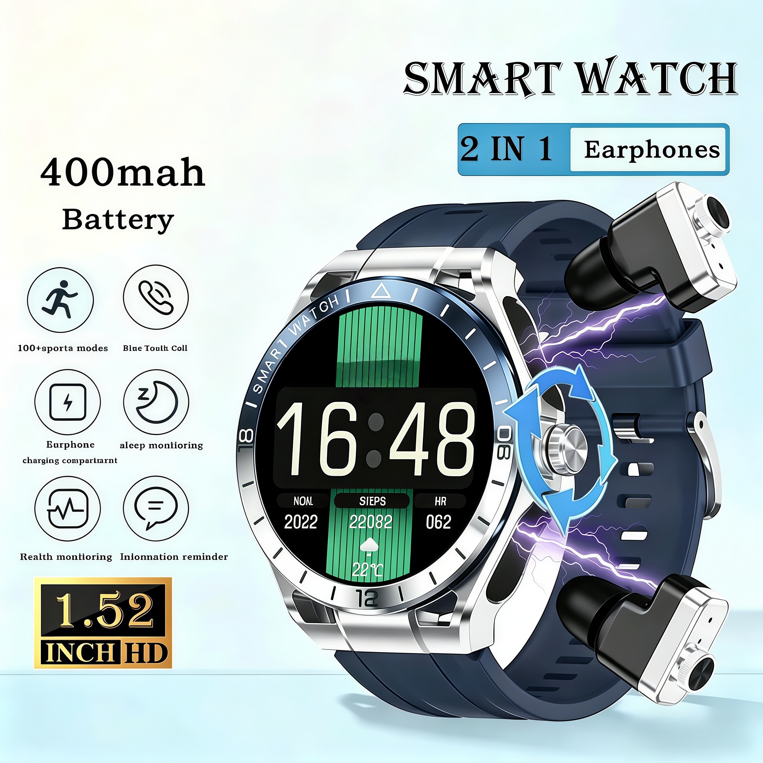 2 In 1 Bluetooth Call Earphone - Smartwatch Noise Watches For Men บทวิจารณ์และราคา