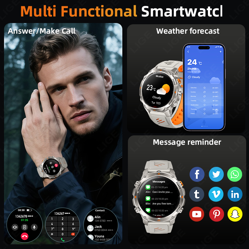 LIGE Rugged GPS Track Smart Wa - Smartwatch Watches With Bluetooth บทวิจารณ์และราคา