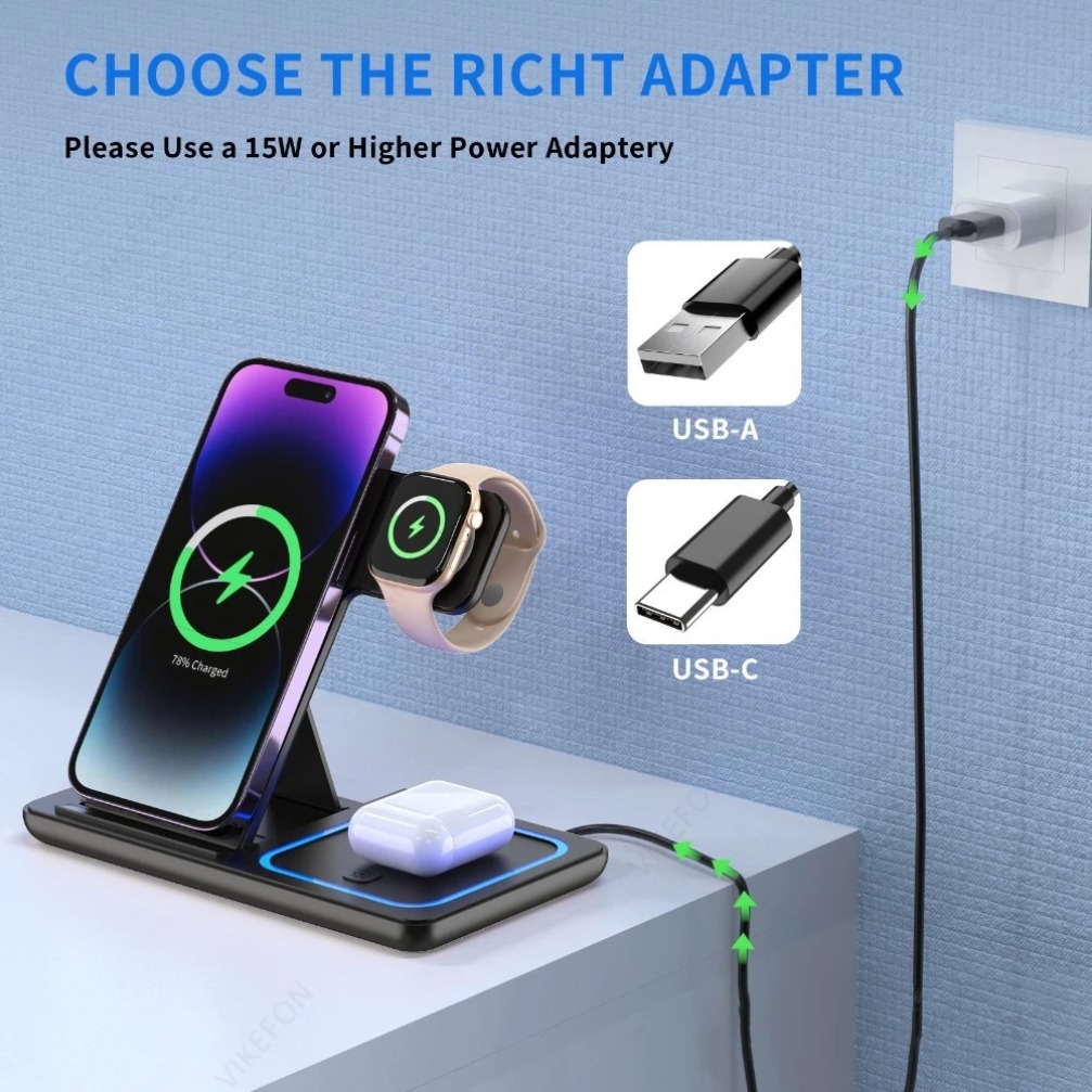 Foldable 3 in 1 Wireless Charg - Smartwatch Watches For Iphone บทวิจารณ์และราคา