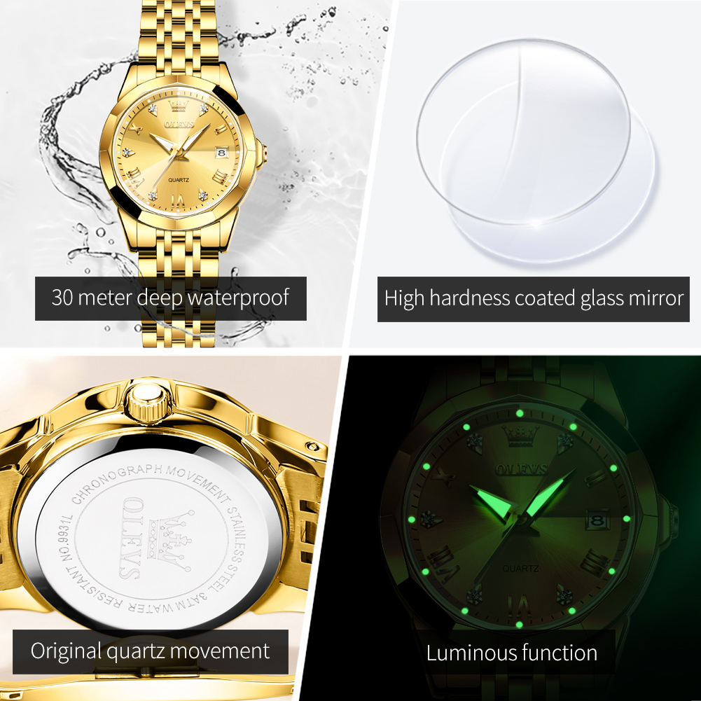 OLEVS Fashion Golden Watch for - Waterproof Diving Watch บทวิจารณ์และราคา