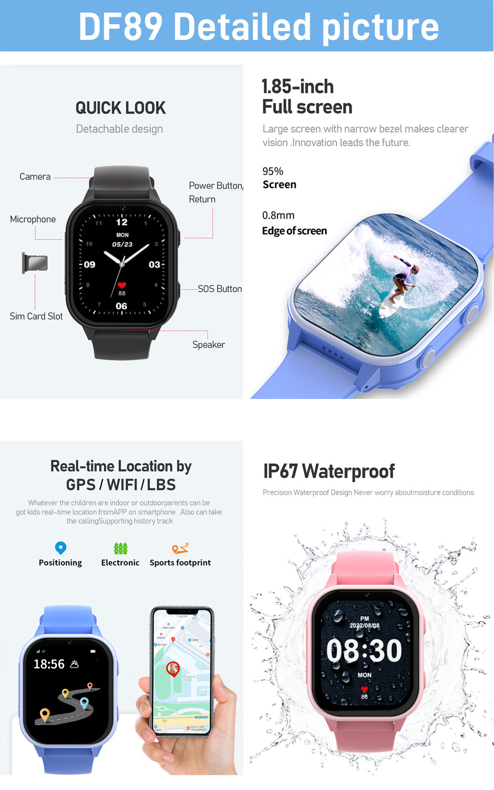 2G 4G Kids Smart Watch Phone G - Smartwatch Watches Gift For Girls บทวิจารณ์และราคา